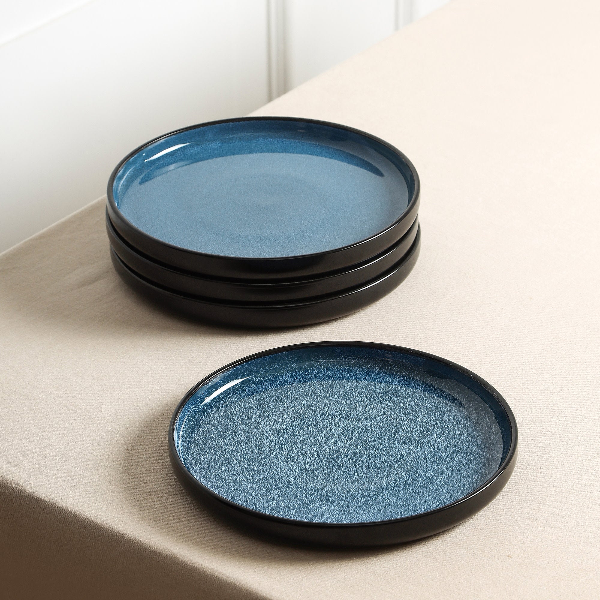 Lagoon Blue Stoneware Dinnerware Set - 16-Piece Dinner Plates, Salad Plates, Bowls & Mugs - Durable Ceramic Tableware for Everyday Use & Entertaining