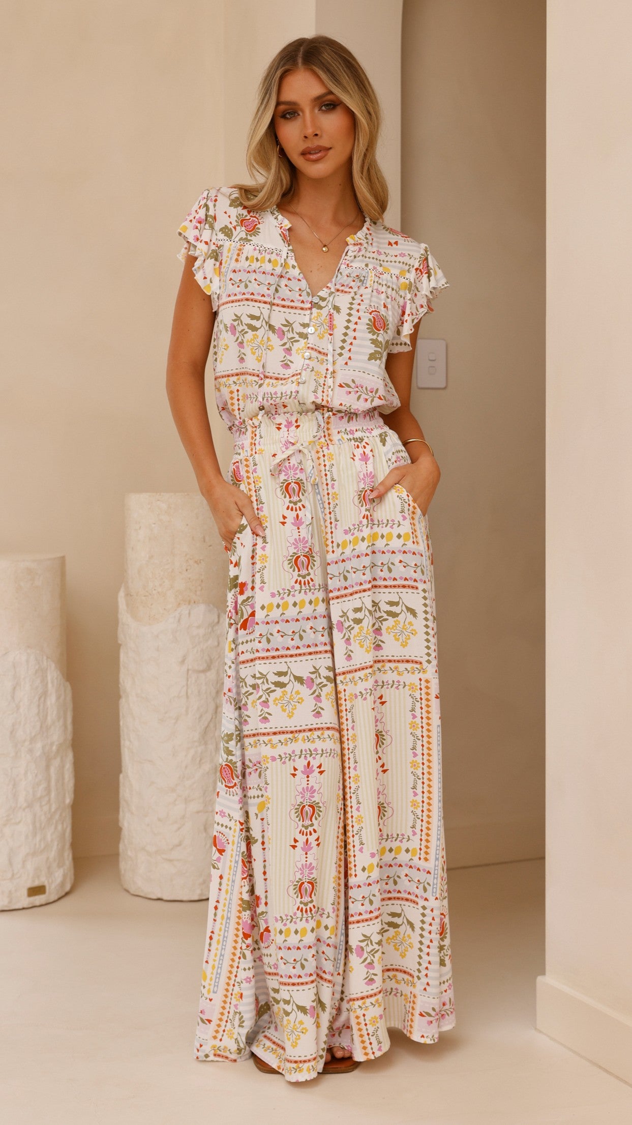 Avery Wide Leg Pants with Leah Print - Stylish Floral Boho Pants for Women | Perfect for Casual Outings, Beach Vacations & Summer Fashion