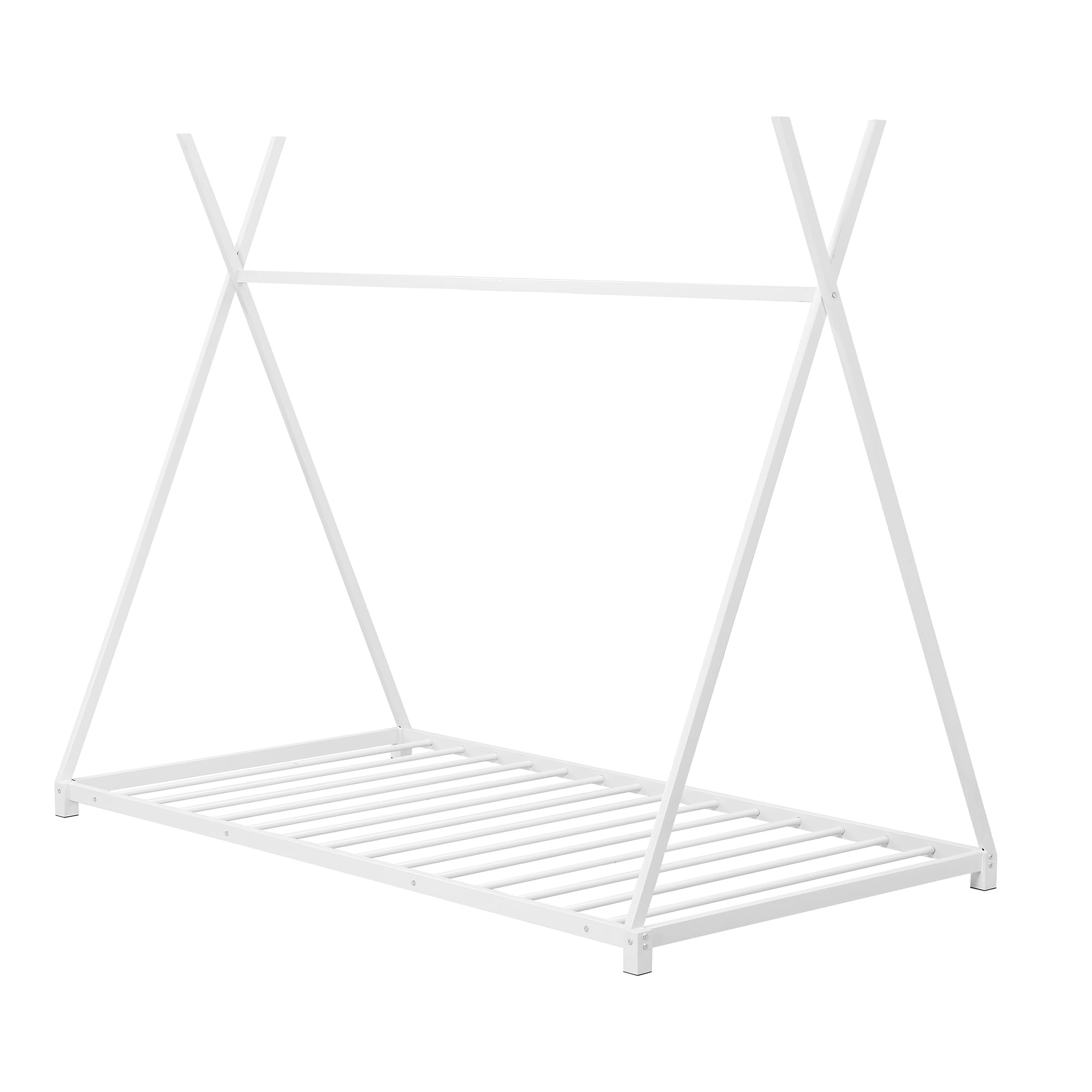Montessori Twin Floor Bed Frame with Slats & Triangle Structure - Sturdy White House Bed for Kids, Boys & Girls - Perfect for Montessori Bedrooms, Playrooms & Safe Toddler Sleep Spaces