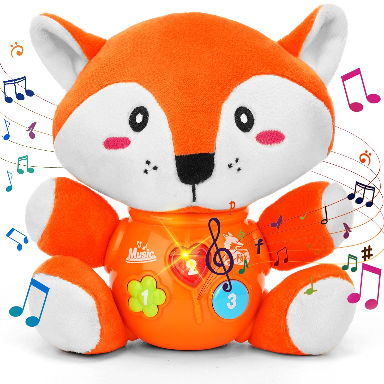 Daboot Musical Baby Toys - Cute Fox Rattle & Teether for Newborns & Toddlers 0-12 Months | Soft Infant Toy for Boys & Girls | Perfect Baby Shower Gift & Early Learning Developmental Toy for Playtime, Nursery & Travel