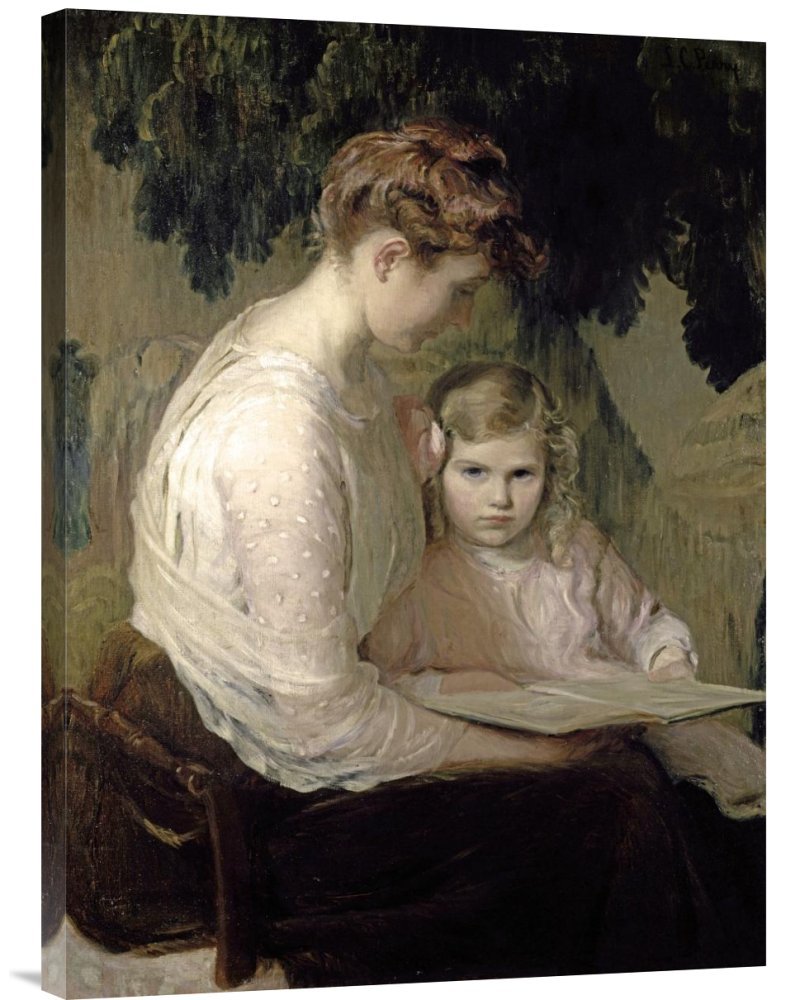 Lilla Cabot Perry Mother and Child Reading - Premium Gallery Wrap Canvas Wall Art Print - Home & Office Decor - Perfect for Living Room, Bedroom, Nursery