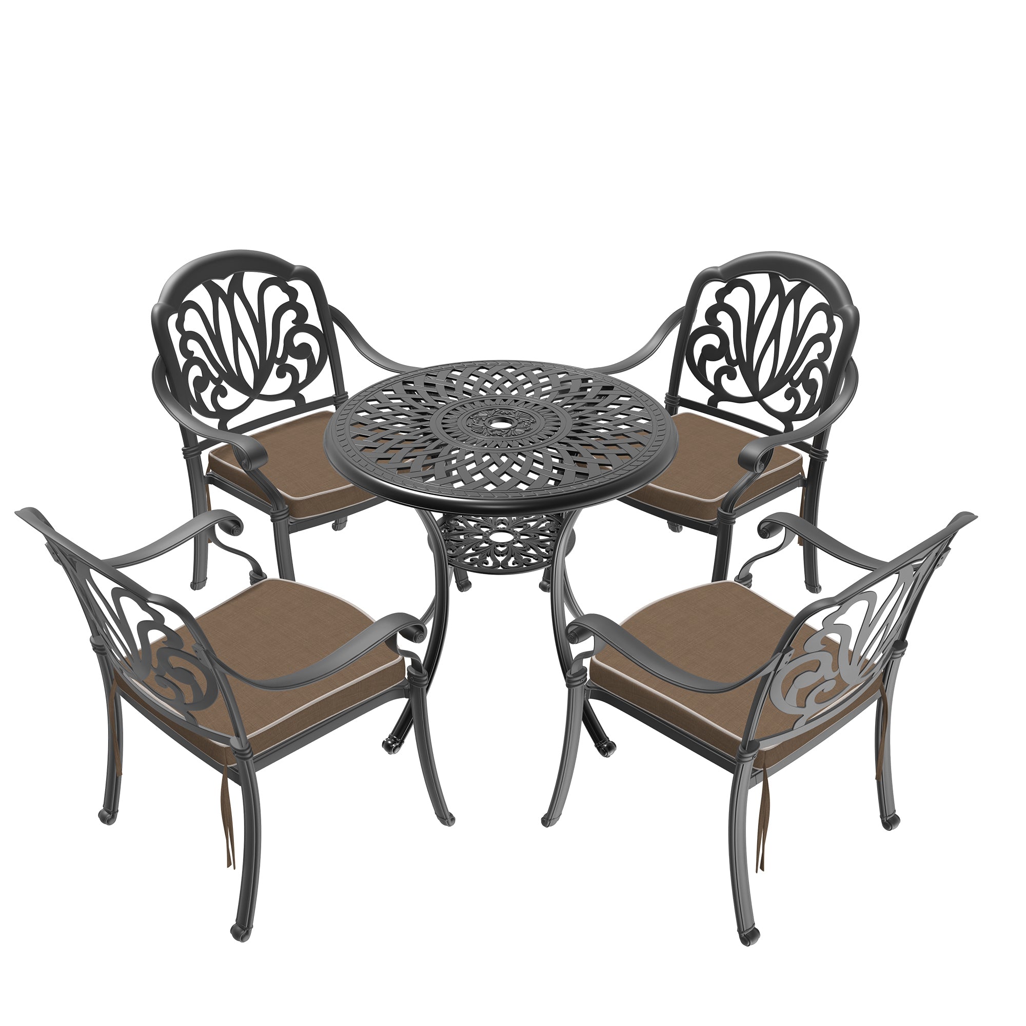 5-Piece Cast Aluminum Patio Furniture Set with Cushions (Random Colors) - Durable Outdoor Dining & Lounge Set for Garden, Poolside, and Backyard Relaxation