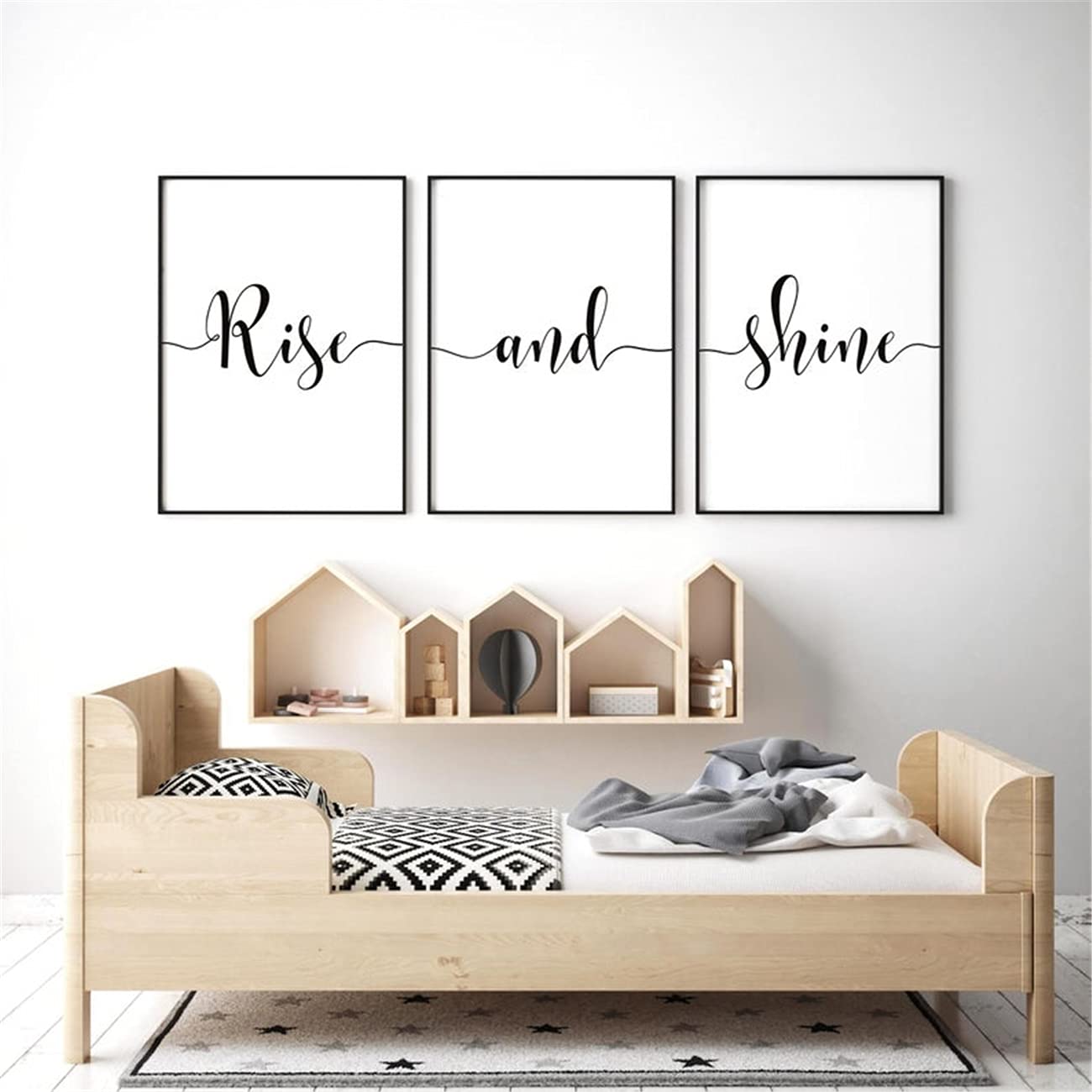 3-Piece Canvas Wall Art - Rise and Shine Framed Posters, Ready to Hang Paintings for Bedroom & Living Room Decor | Motivational Home Office & Dorm Room Wall Decor