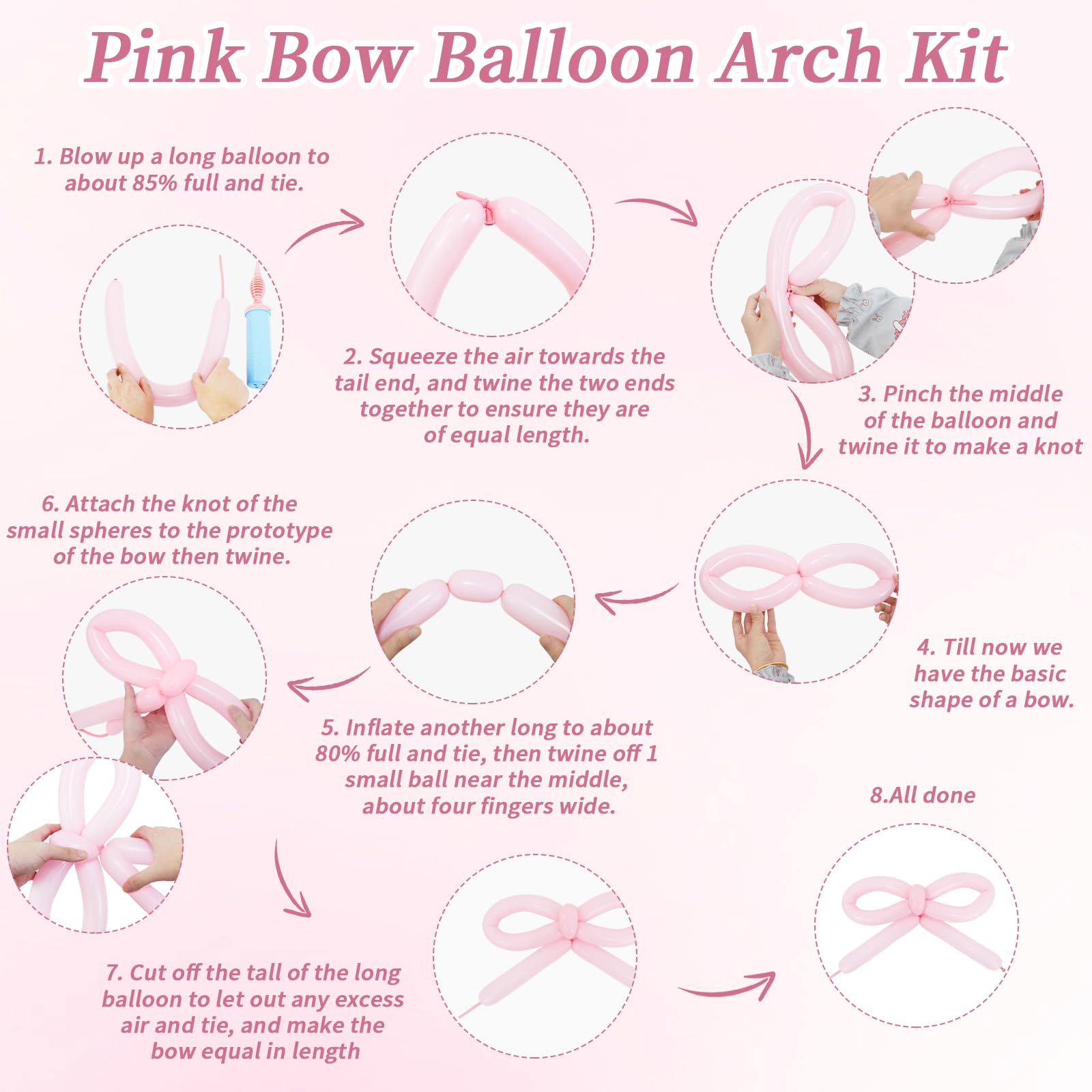 JOGAMS 199Pcs Pink Bow Balloons Arch Kit - Coquette Balloons Garland with 260 Clear Balloons & Pink Ribbon Bows for Birthday, Bachelorette, Baby Shower, Bridal Shower Decorations - Perfect for Party Backdrops, Photo Booths & Event Centerpieces
