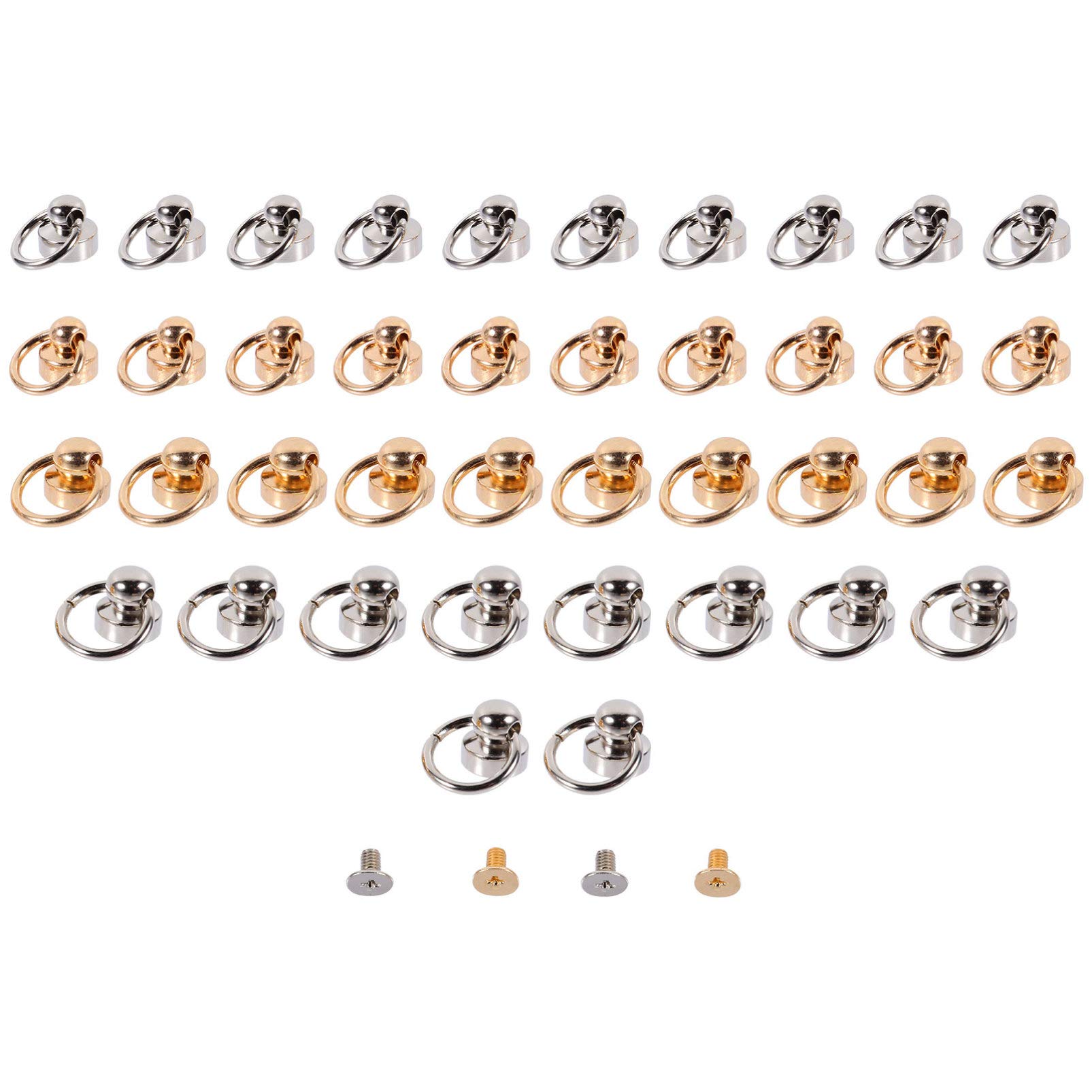 Artibetter 40 Sets DIY Brass Rivet Studs Screw Nails with Pull Ring - Round Head Rivets for Leather Collar, Belt, Handbag, Shoes, Motorcycle & Jeans Repair (Gold, Silver) | Perfect for Leather Crafting, DIY Projects & Clothing Accessories