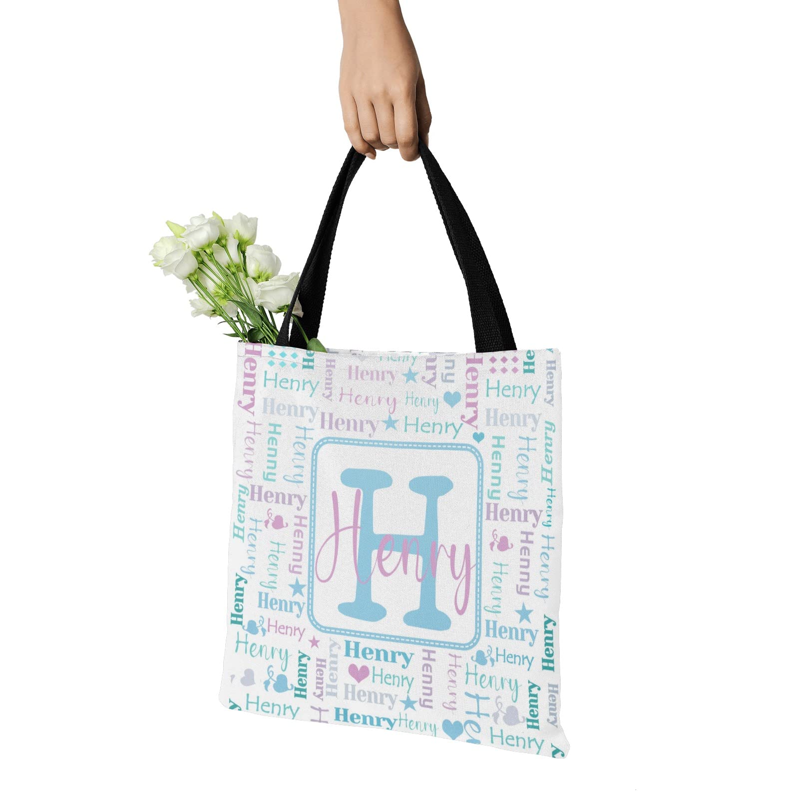 Custom Personalized Tote Bags for Women - Monogrammed Canvas Reusable Shopping Bag with Name - Eco-Friendly Shoulder Handbag for Grocery, Beach, Work & Travel