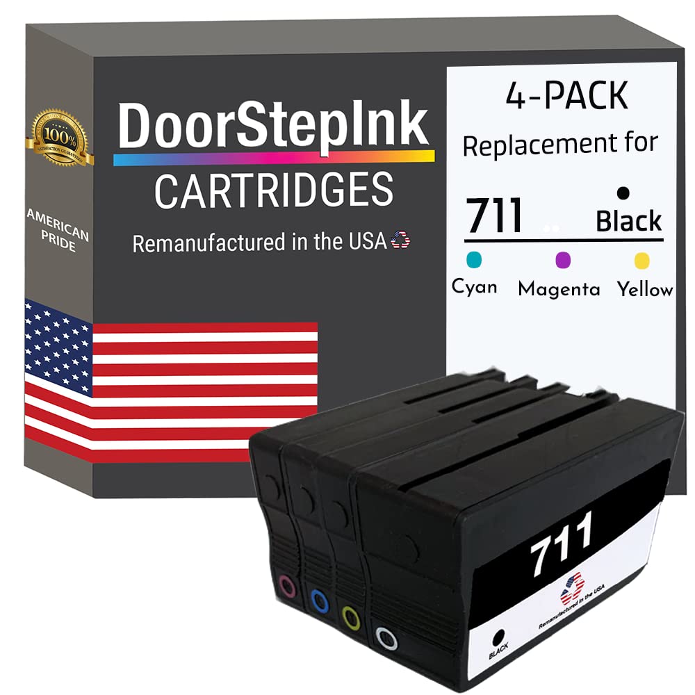 High-Quality Remanufactured Ink Cartridges for HP 711 Multi-4 Pack (1 Black, Cyan, Magenta, Yellow) | Compatible with DesignJet T120 & T520 Printers | USA-Made with Original Chip | Perfect for Office Printing, Architectural Drawings & Graphic Design Projects