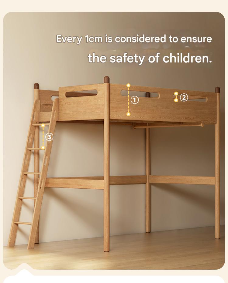 Solid Oak Wood Loft Bed with Storage Cabinet - Space-Saving Furniture for Small Rooms, Kids Bedroom & Dormitory