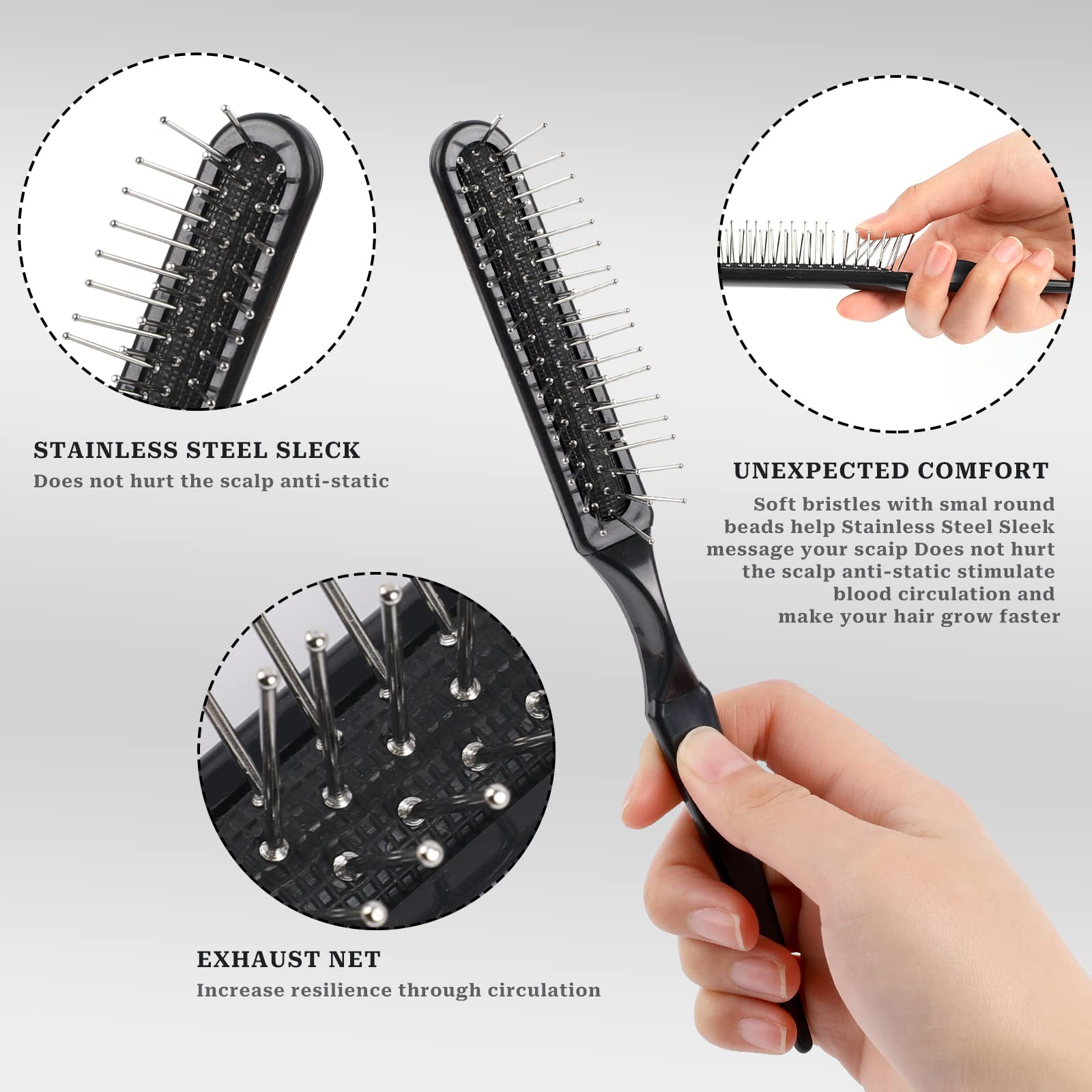 3-Pack Synthetic Wig Brush Set - Detangling Wire Combs for Wigs & Travel