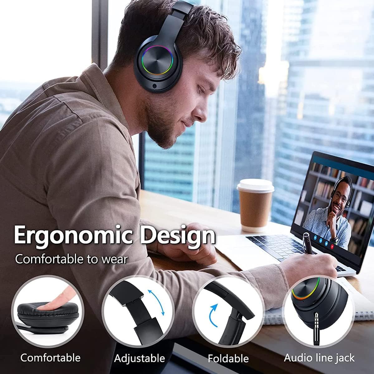 TFUFR Wireless Bluetooth Over-Ear Headphones with Noise Cancelling Mic, Foldable Lightweight Design for Online Classes, Work, Gaming & Travel - Perfect for Home Office, Commuting and Virtual Meetings