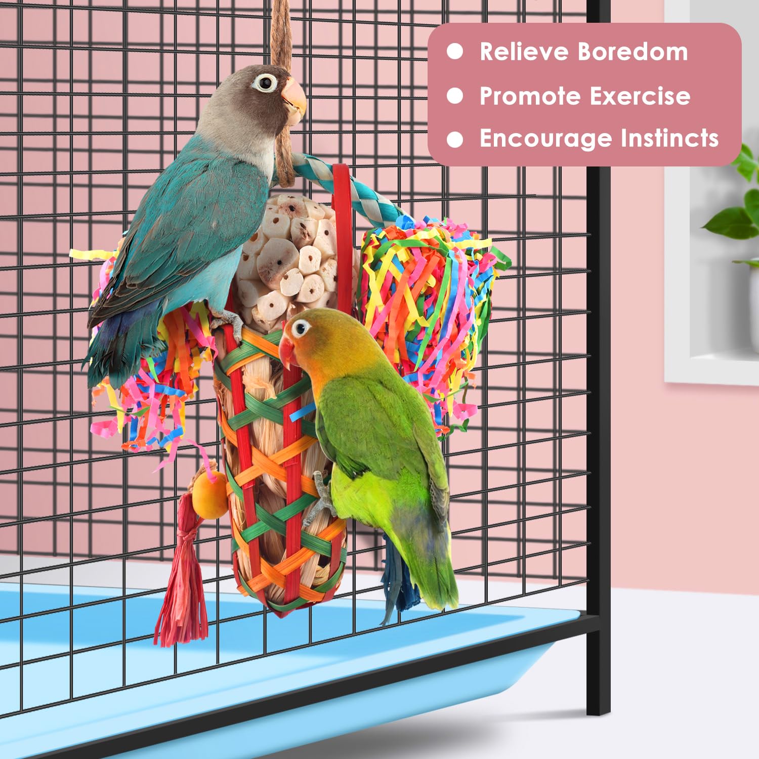 KATUMO Bird Shredding & Foraging Toys for Small to Medium Birds - Parakeet, Cockatiel, Conure, Lovebird - Natural Sola Wood Chew Toys for Mental Stimulation & Play - Perfect for Cage Enrichment & Bird Entertainment