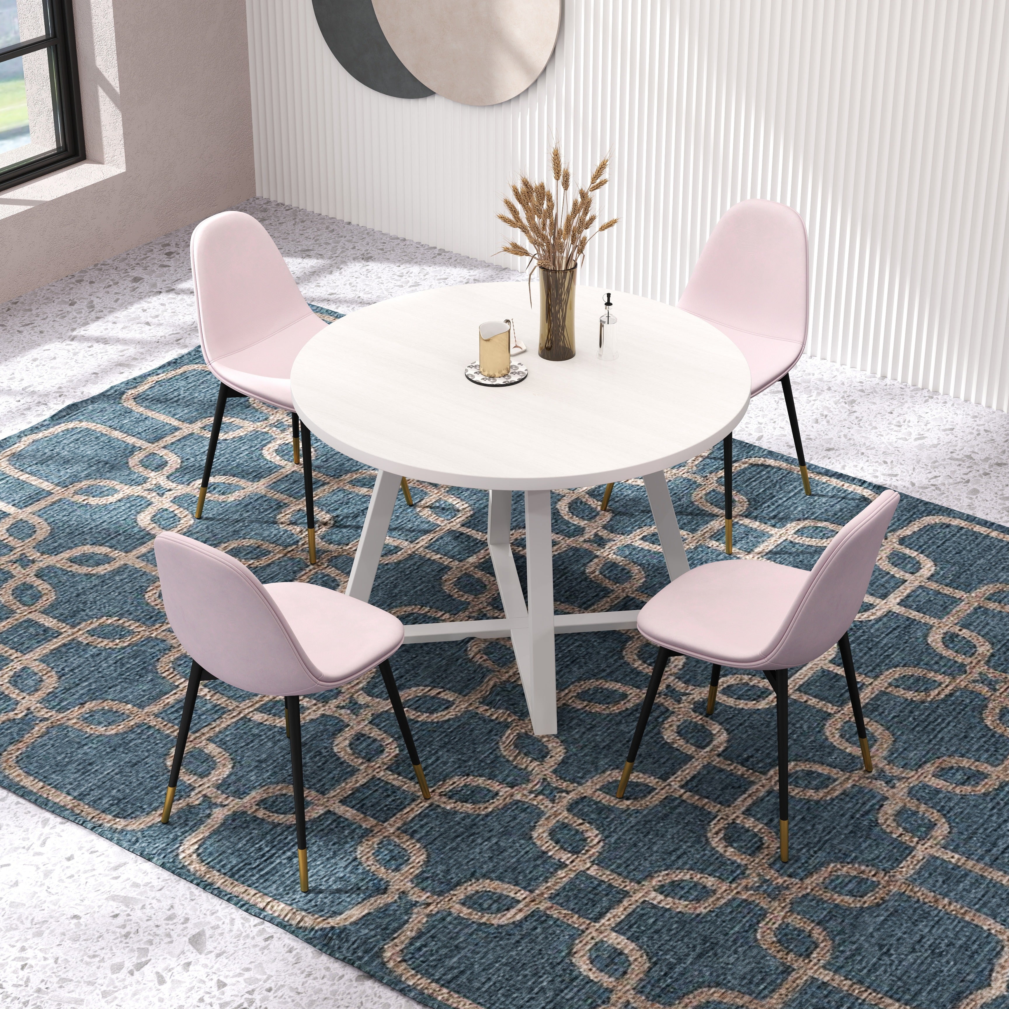 Roundhill Furniture Evatt 5-Piece Round Wood Dining Table Set with 4 Chairs - Perfect for Small Spaces, Kitchen Nooks & Outdoor Patio Dining