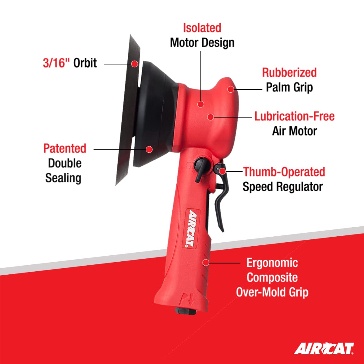 Aircat 6310 6-Inch Composite Dual Action Sander with PSA Pad - Perfect for Automotive Detailing, Woodworking & Metal Finishing