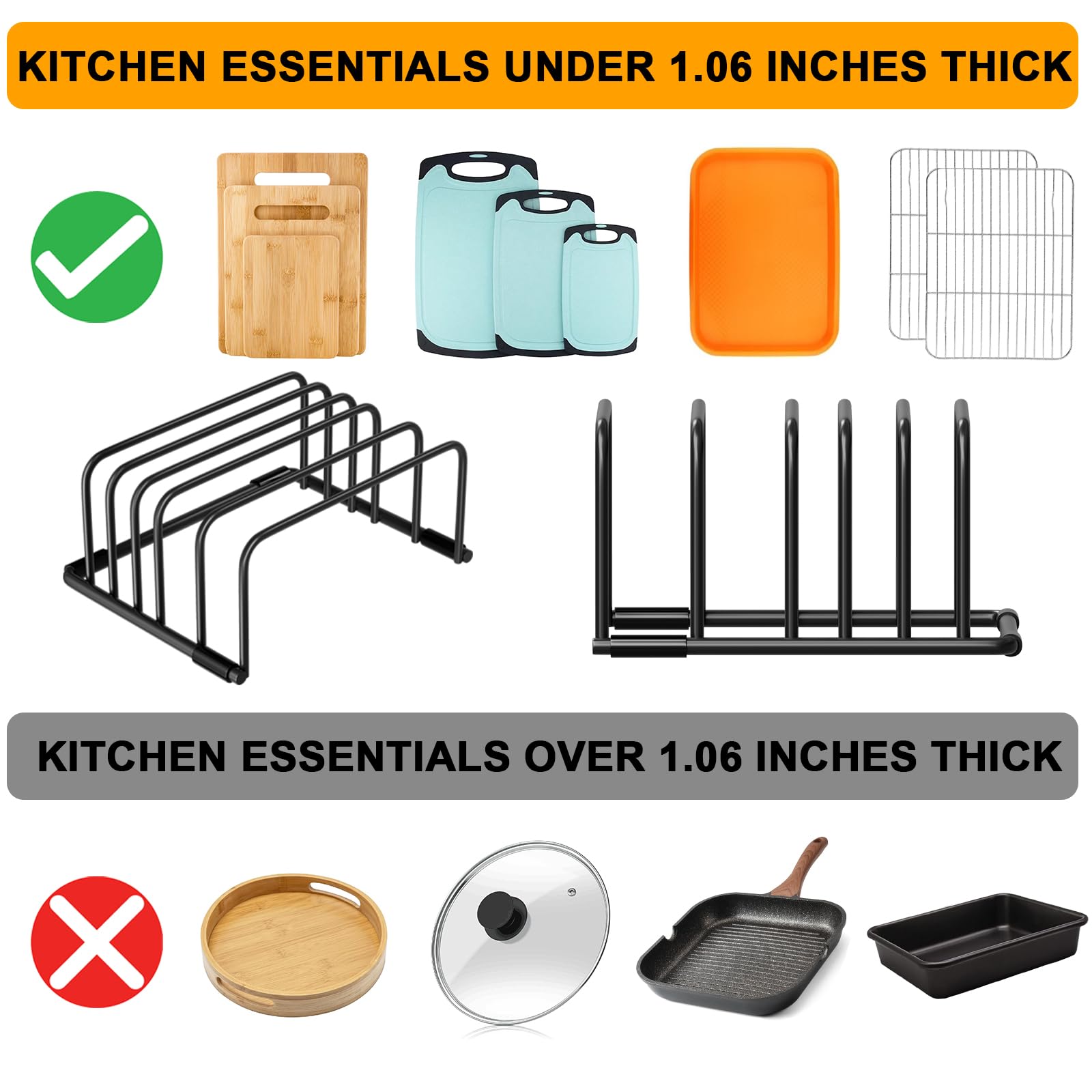 Premium Metal Cutting Board Organizer Rack - Space-Saving Holder Stand for Cutting Boards, Baking Sheets & Cookie Pans | Kitchen Cabinet Storage Solution for Organized Bakeware - Perfect for Small Kitchens & Professional Bakeries