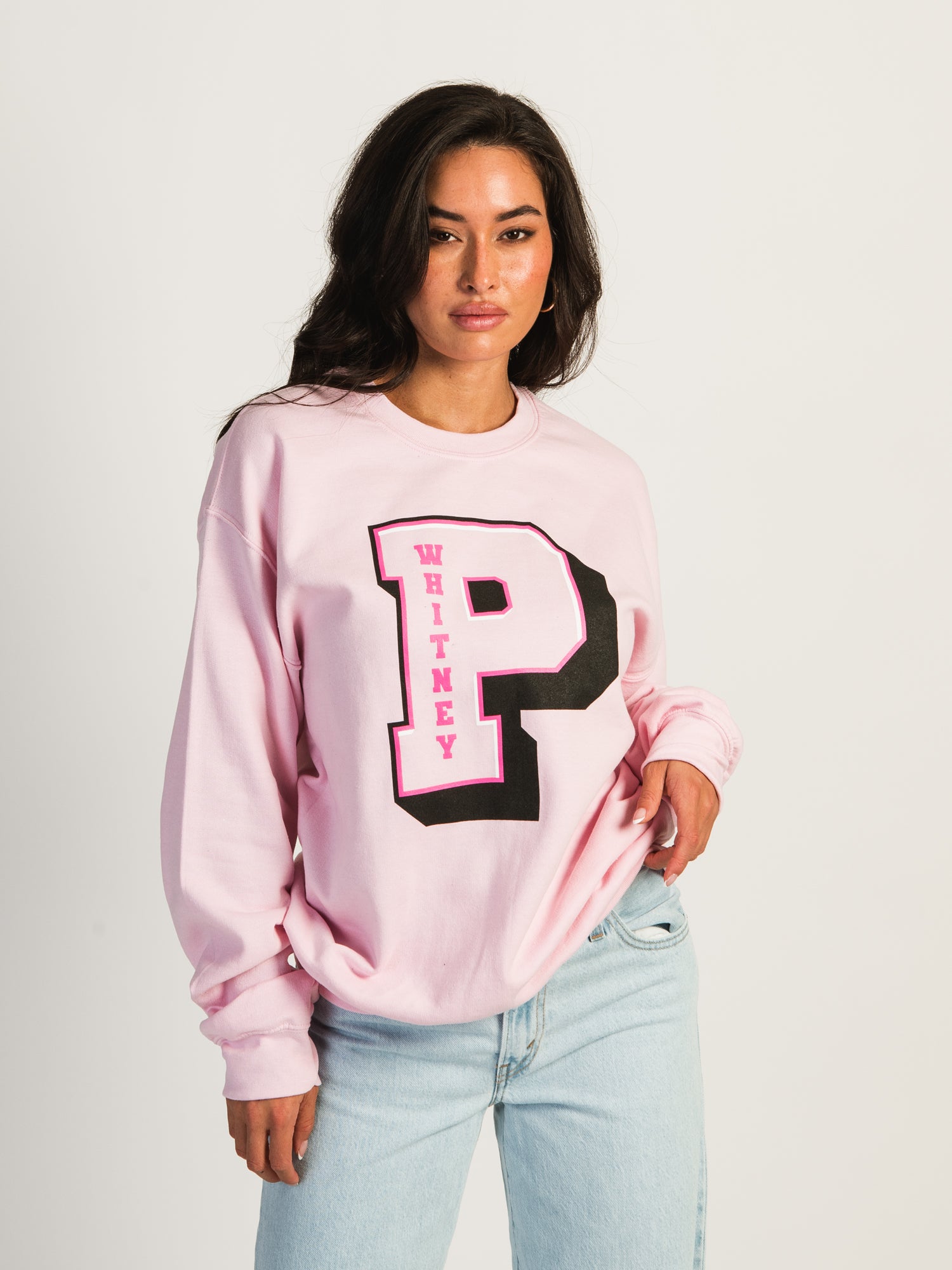 Barstool Sports Pink Whitney Varsity Crewneck Sweatshirt - Comfortable & Stylish for Casual Wear, Game Day & College Events