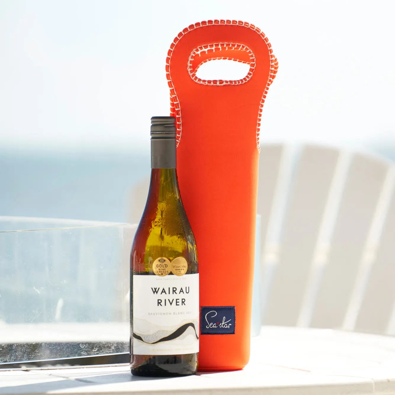 SEA STAR ORANGE Wine Tote Bag - Insulated Reusable Grocery Tote for Picnics, Beach Outings & Wine Tasting Events