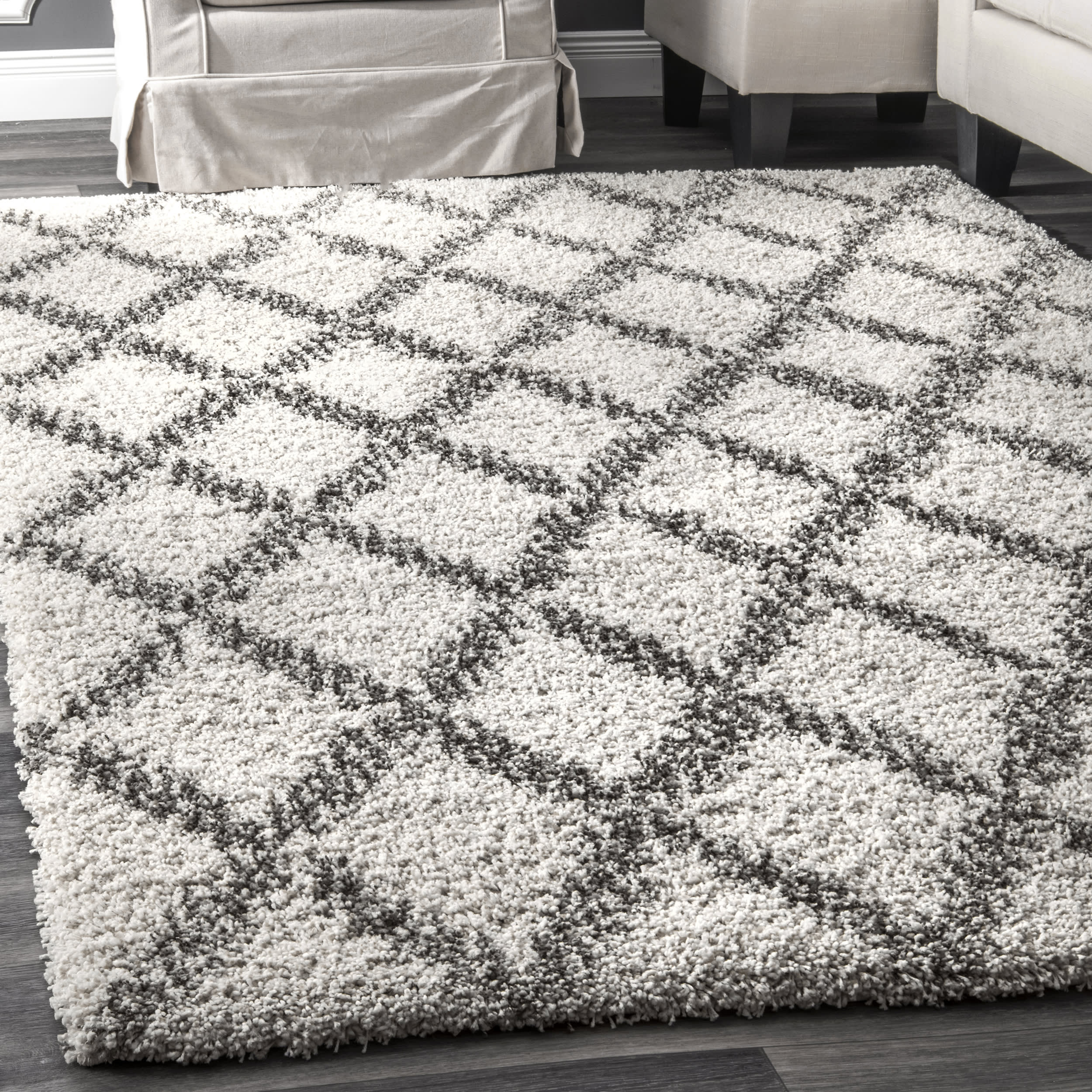 Diamond Lattice Area Rug - Ivory White Non-Slip Living Room Carpet for Bedroom, Home Decor & Floor Protection
