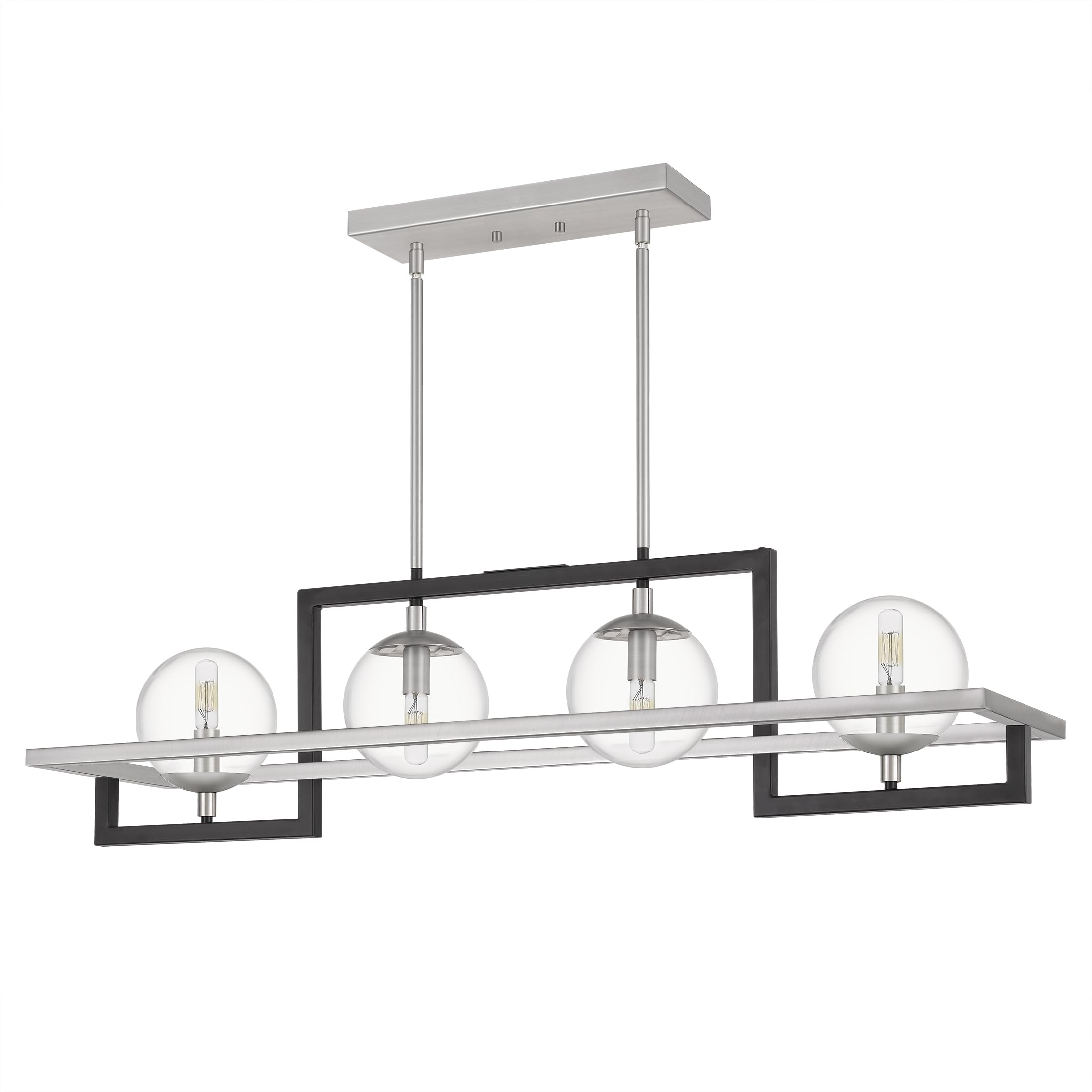 Quoizel Kane 4-Light Earth Black Linear Chandelier - Modern Farmhouse Ceiling Light Fixture for Dining Room, Kitchen Island & Living Room Lighting