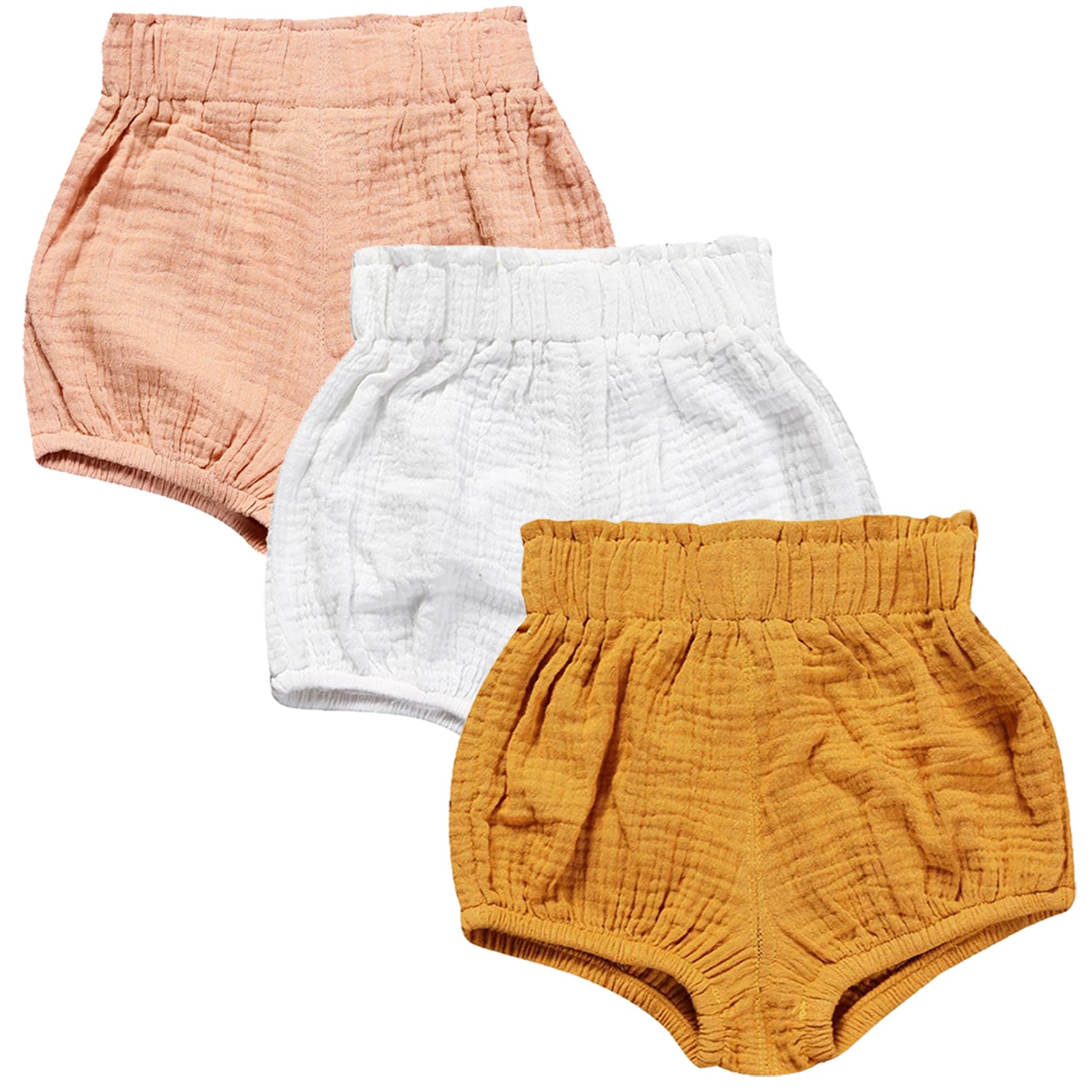 3PC Baby Shorts Set - Cotton Linen Bloomers for Girls & Boys - Playtime & Summer Outfits