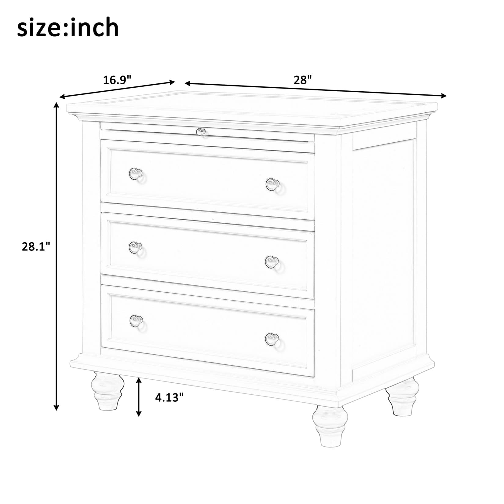 Black Wood Nightstand with 3 Storage Drawers - 28