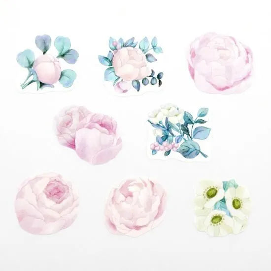 Peony Bouquet Sticker Roll - Floral Decorative Vinyl Stickers for Scrapbooking, DIY Crafts, Laptop & Water Bottle Decoration