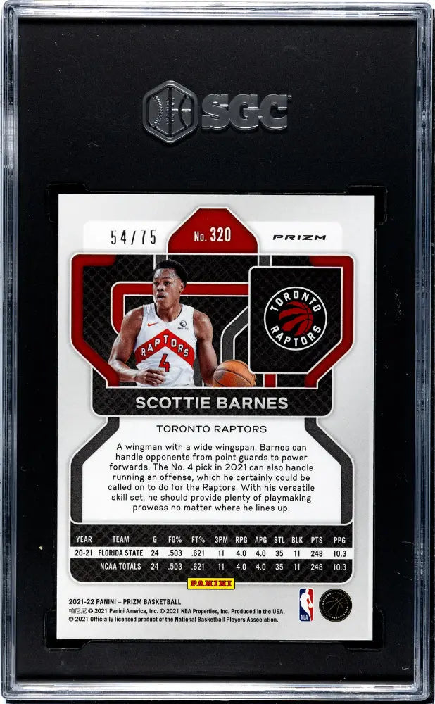 2021-22 Panini Prizm Scottie Barnes Rookie Card NBA 75th Anniversary Diamond Prizm #54/75 SGC 8 Graded - Collectible Basketball Trading Card for Fans & Investors