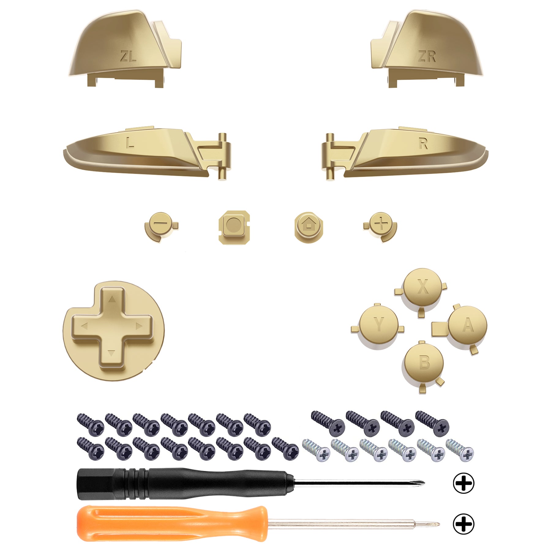 eXtremeRate Metallic Champagne Gold DIY Replacement Button Set for Nintendo Switch Pro Controller - Upgrade Your Gaming Experience for Enhanced Comfort and Style