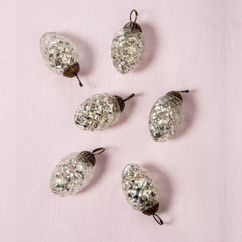 6 Pack Silver Willow Mercury Glass Pine Cone Ornaments - Elegant Christmas Tree Decorations for Holiday Home Décor & Festive Party Decor