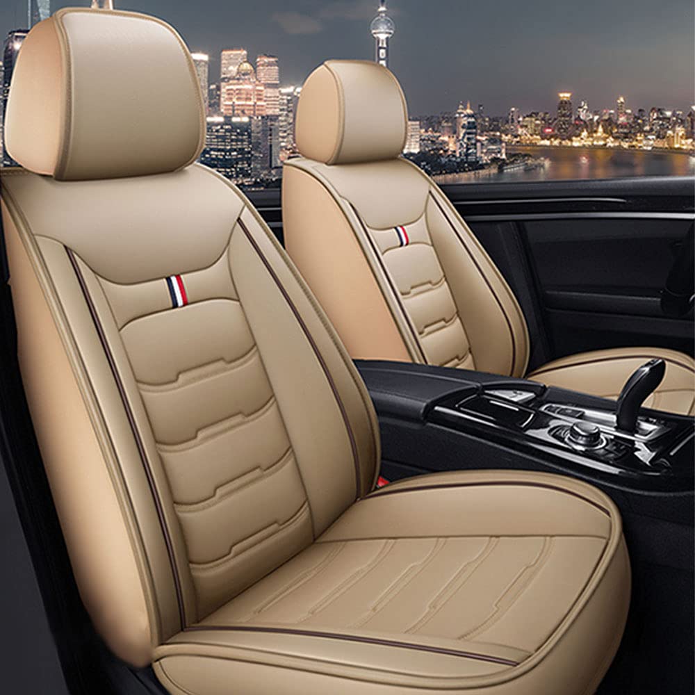 Luxury PU Leather Front & Rear Seat Covers for Nissan Titan 2004-2018 - Comfortable, Durable & Wear-Resistant Beige Car Seat Protectors - Perfect for Daily Commute, Road Trips & Truck Interior Protection