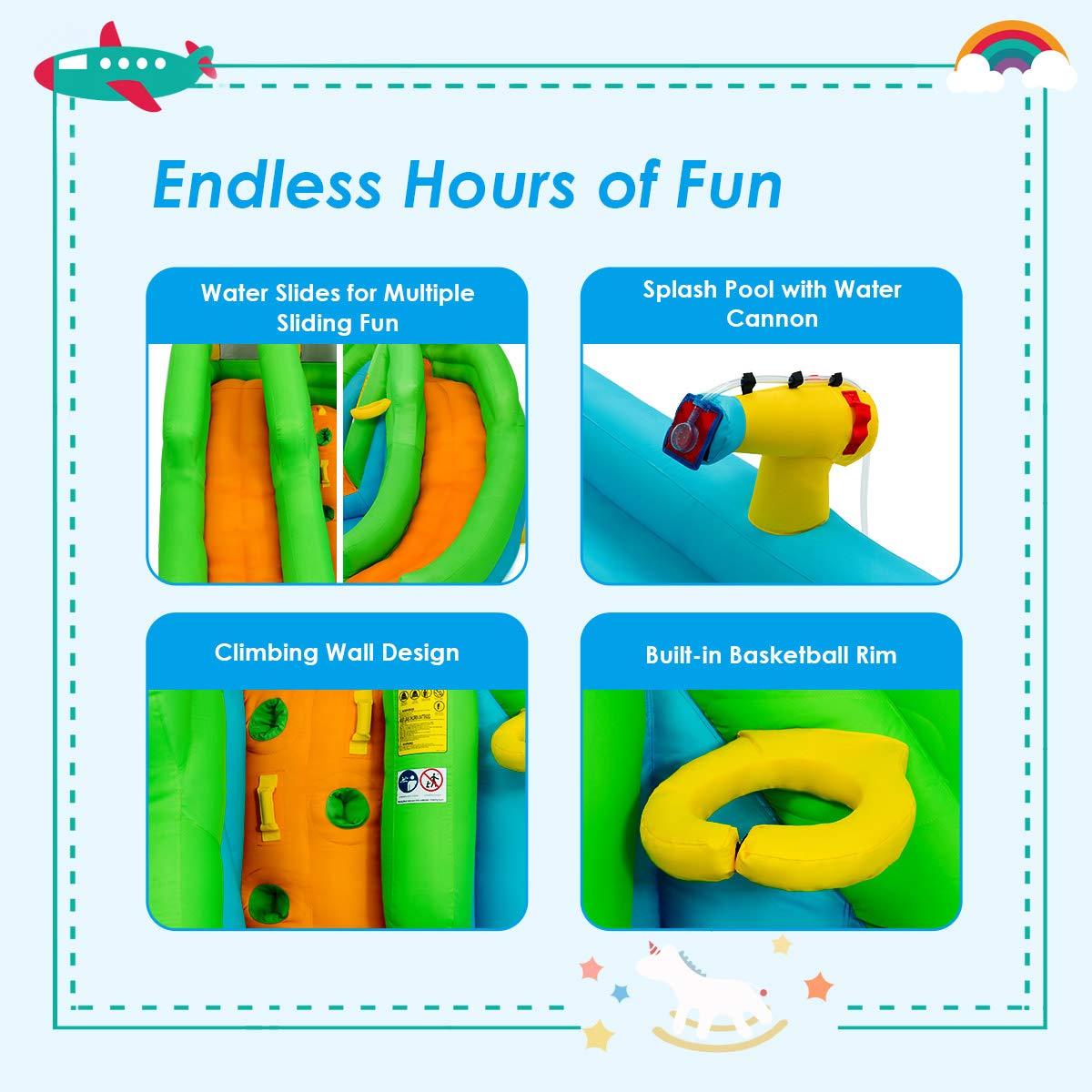 GLACER Kids Inflatable Bouncer Slide - Indoor/Outdoor Bounce House with Splash Pool, 2 Water Slides, Climbing Wall, Basketball Hoop & Water Cannon - Backyard Water Park for Ages 3-10 (Air Blower Not Included) | Perfect for Summer Parties, Birthday Celebrations & Outdoor Family Fun