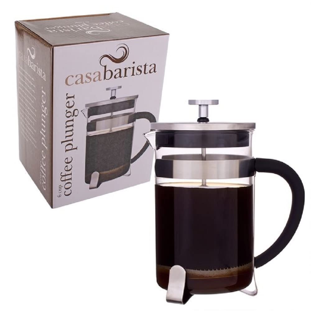 6 Cup French Press Coffee Maker - 800ml Glass Coffee & Tea Plunger with Scoop - Perfect for Home, Office, and Camping Brewing