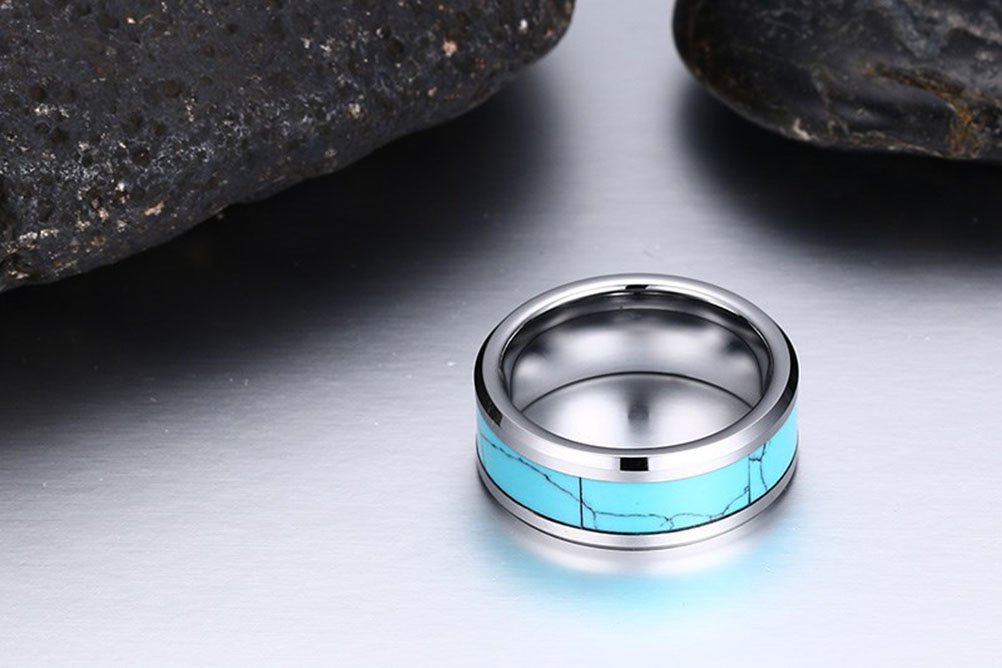 Men's Tungsten Steel Blue Stone Rings - Vintage Style Wedding Band for Men - Durable & Scratch Resistant Jewelry for Gifts, Engagements & Everyday Wear