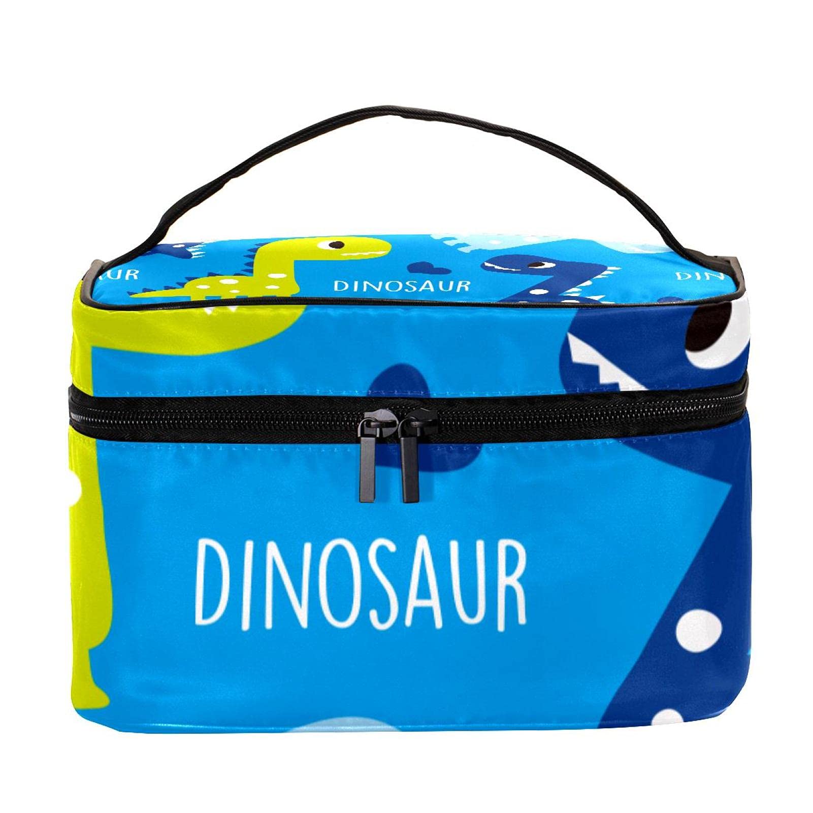 Dinosaur Print Large Travel Makeup Bag - Blue Cosmetic Organizer with Zipper for Women & Girls | Perfect for Toiletries, Travel, and Everyday Use