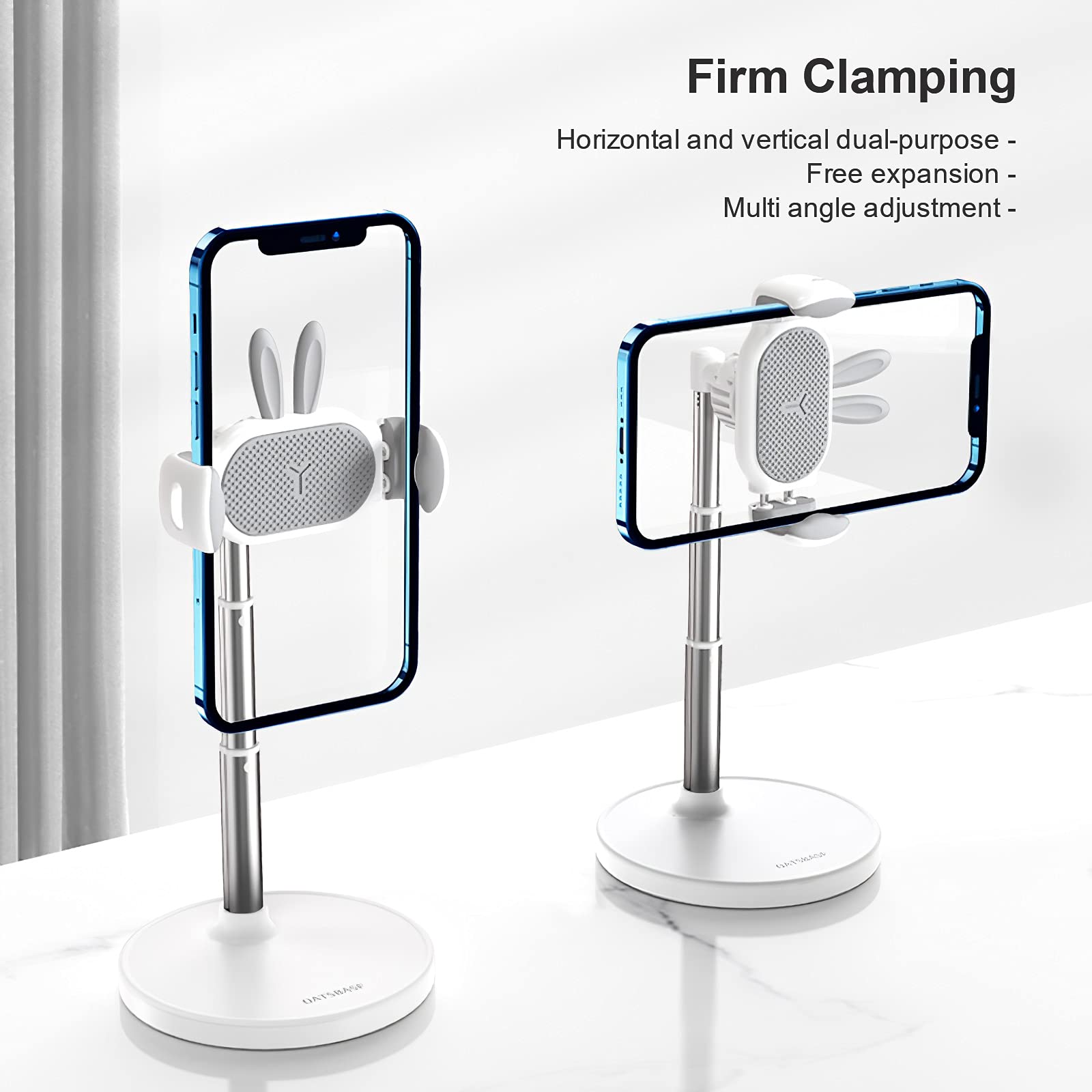 Adjustable Cute OATSBASF Chat Stand - Kawaii Phone Holder for Desk, Recording & Video Calls - Compatible with iPhone & All Smartphones (White) - Perfect for Home Office, TikTok Videos & Online Meetings
