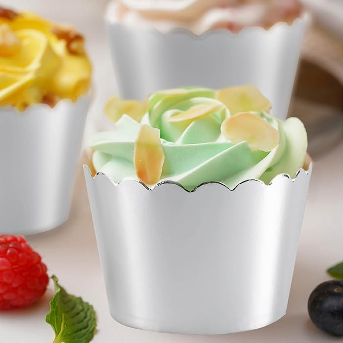 Premium Silver Foil Cupcake Liners & Muffin Baking Cups - 50 Pack Small Size for Perfect Baking | Ideal for Birthday Parties, Weddings, and Holiday Desserts
