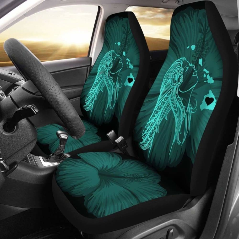 Premium Alohawaii Car Seat Covers - Hawaiian Hula Girl & Hibiscus Floral Design with Turquoise Map - Universal Fit for Cars, Trucks & SUVs - Perfect for Beach Trips, Summer Road Trips & Tropical-Themed Vehicles