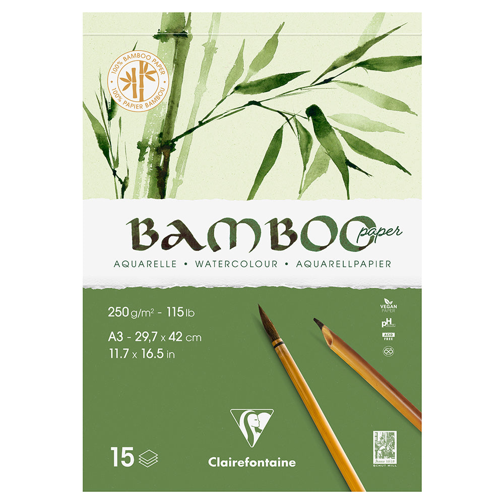 Clairefontaine Glued Notebook Pad - 15 Sheets Bamboo Paper A3 Size (8.3 x 11.7 in) for Sketching, Drawing & Calligraphy | Eco-Friendly Art Supplies for Artists & Students