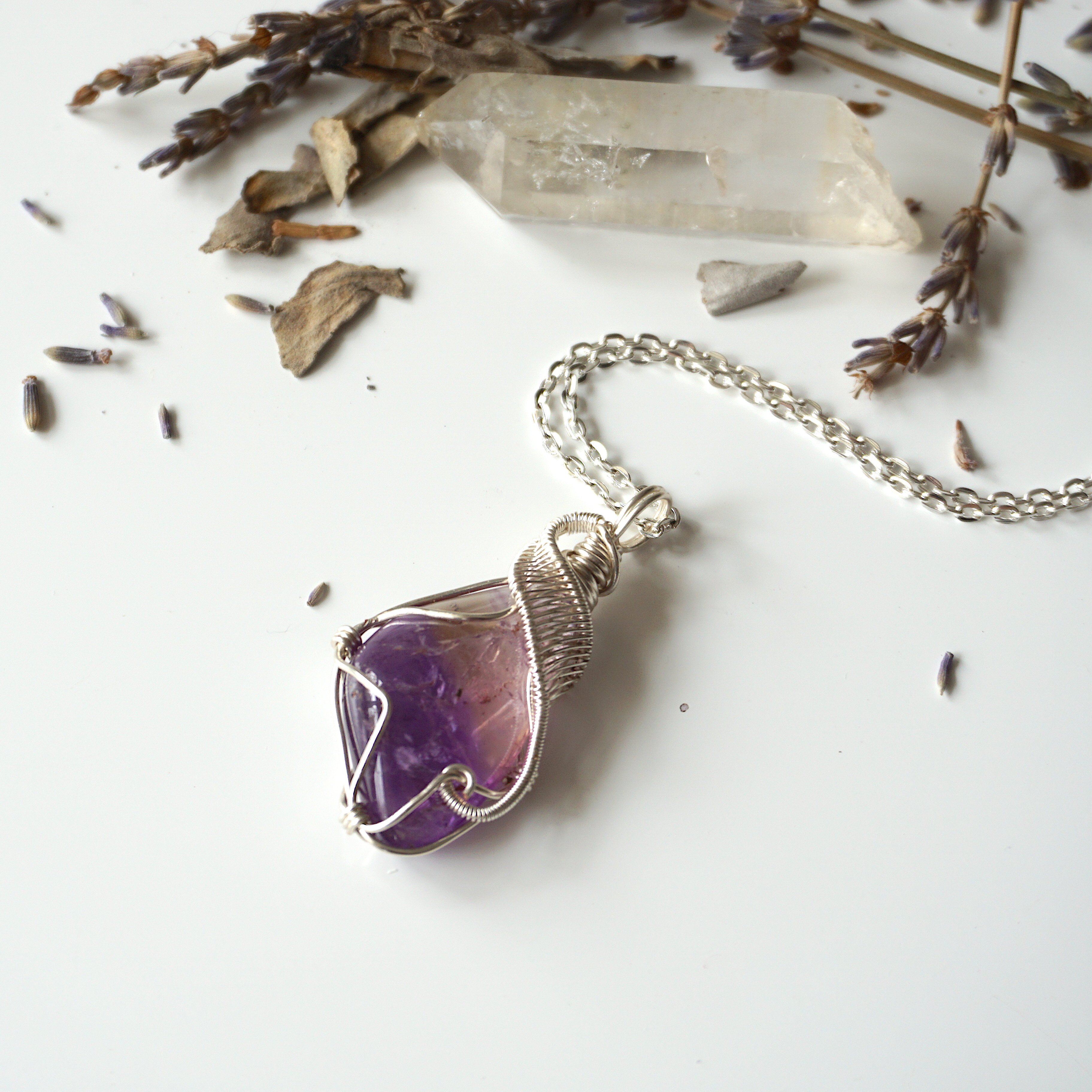 Natural Ametrine Pendant Necklace - Silver Plated Crystal Jewelry for Women - Perfect for Gifts, Meditation & Spiritual Healing