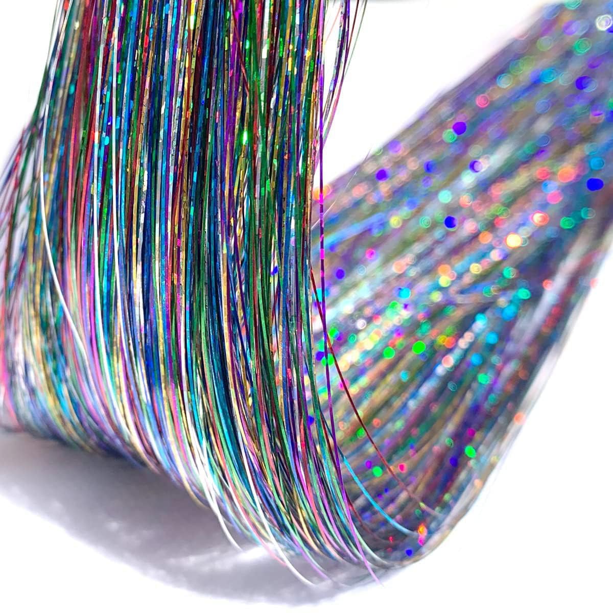 Kabello Glitter Tinsel Hair Extensions - Shimmering Multicolor Clip-in Hair Accessories for Parties, Raves & Festivals | Eye-Catching & Reusable