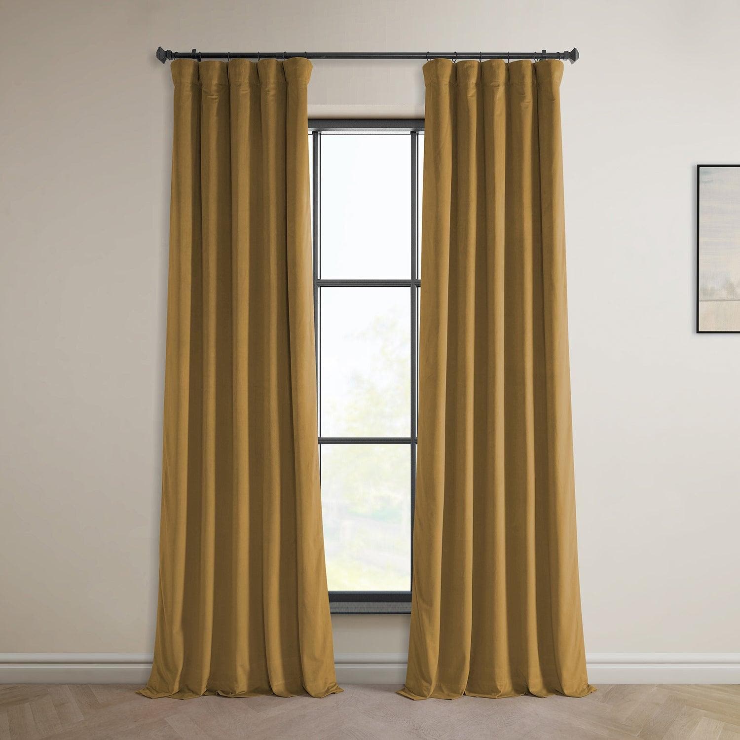 Vintage Gold Plush Velvet Blackout Curtains for Bedroom - Thermal Insulated Noise Reducing Drapes for Living Room & Nursery