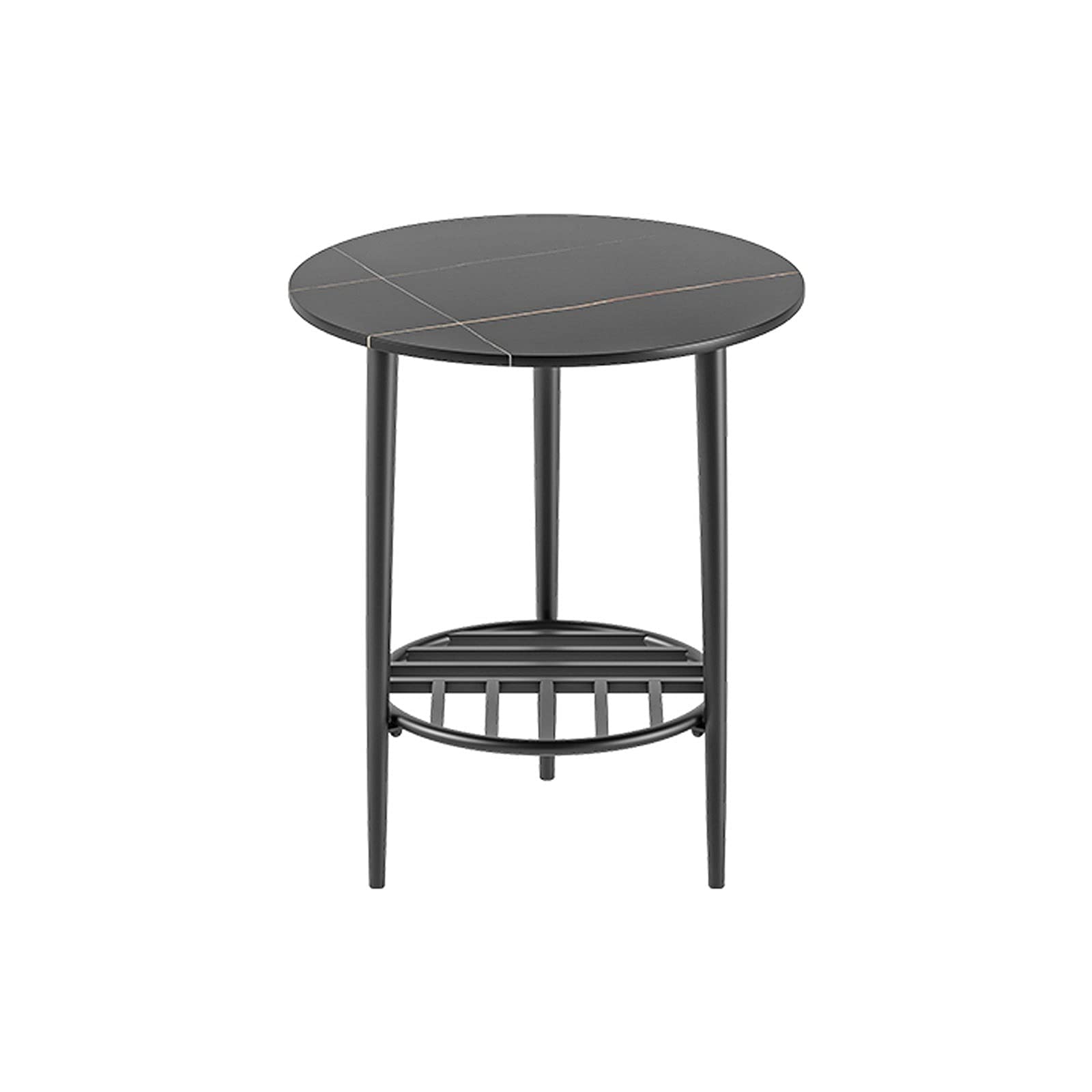2-Tier Round Coffee Table with Marble Slate Top - Moisture Resistant End Table for Living Room, Patio, or Bedroom - Indoor/Outdoor Small Tea Table (Color: B) - Perfect for Coffee, Books, and Decor Display