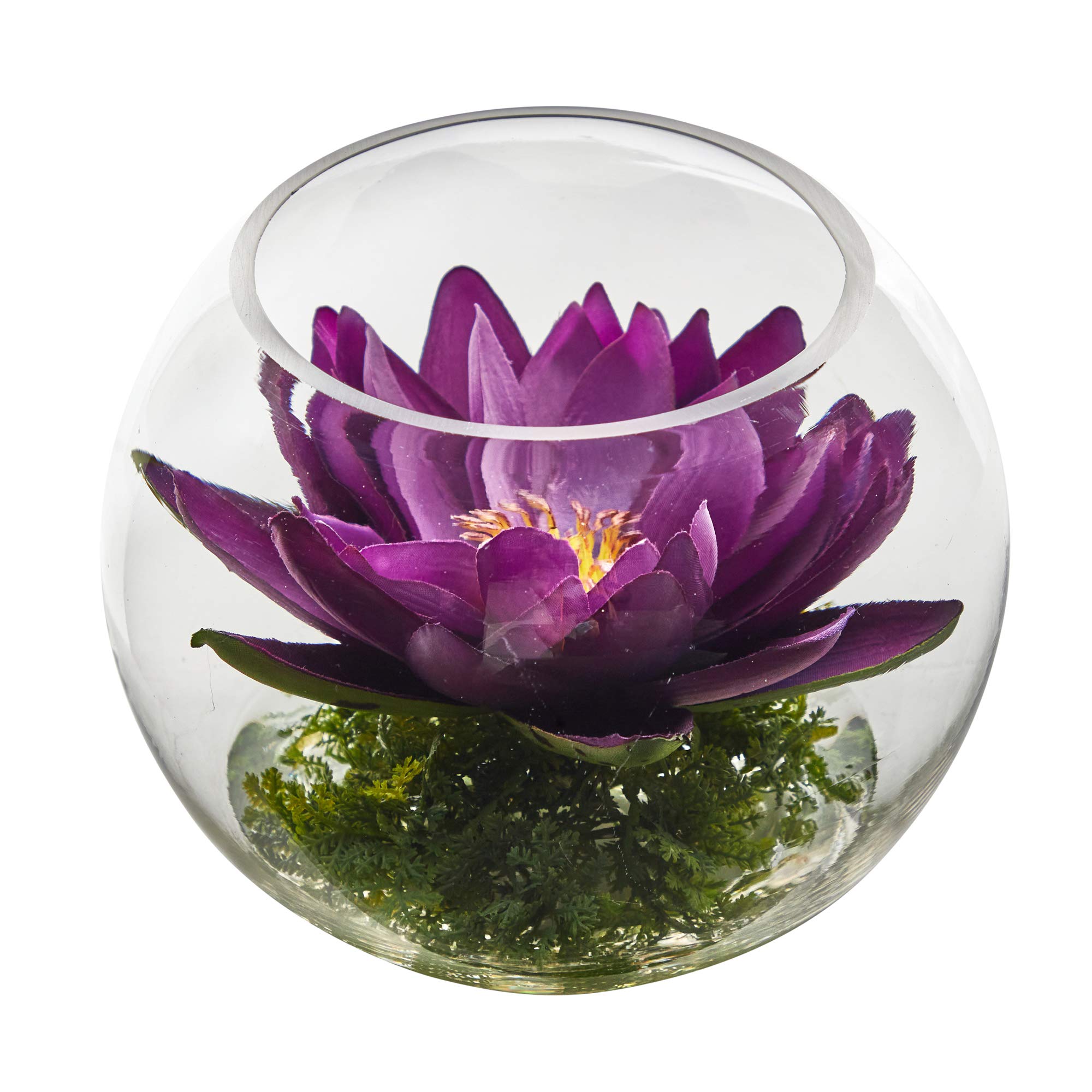 Nearly Natural 8 Inch Artificial Lotus Flower Arrangement in Glass Vase - Elegant Home Decor for Living Room, Bedroom & Office Centerpiece