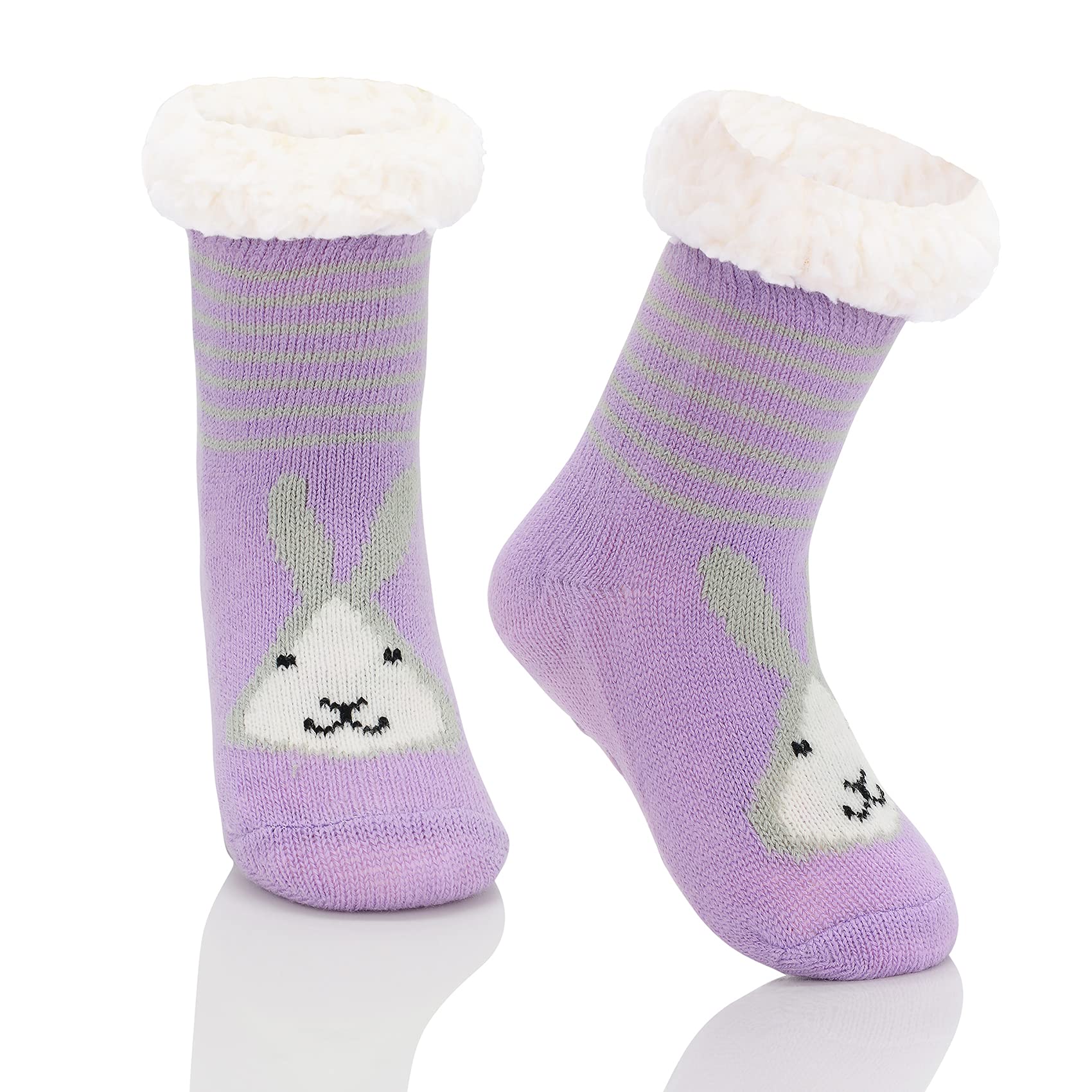 Durio Kids Slipper Socks for Girls & Boys - Warm Fuzzy Animal Slippers with Anti-Slip Grips | Cozy Winter Indoor/Outdoor Socks for Christmas Gifts & Home Wear