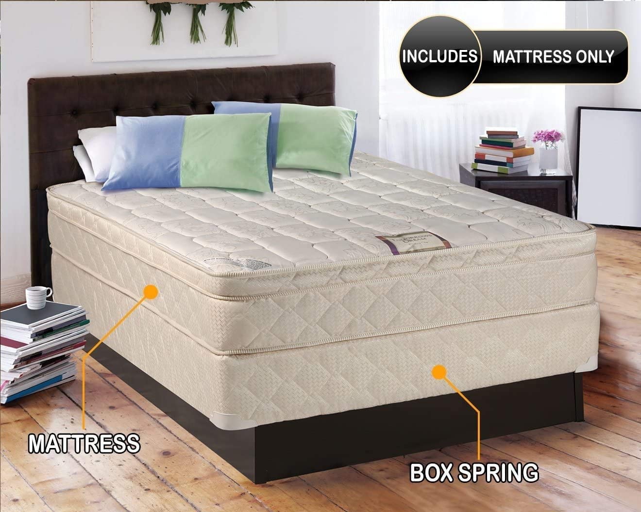 Orthopedic Eurotop Full Mattress - Medium Soft for Back Pain Relief, Home & Guest Room Use