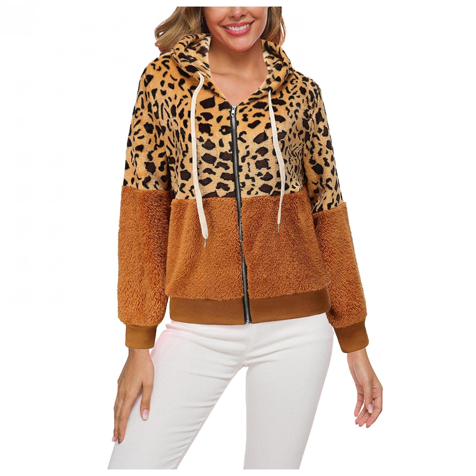Plus Size Women's Hooded Pullover Sweatshirt - Winter Warm Fleece Lined Leopard Print Cotton Hoodie with Pockets | Cozy Casual Wear for Outdoors, Travel & Lounge