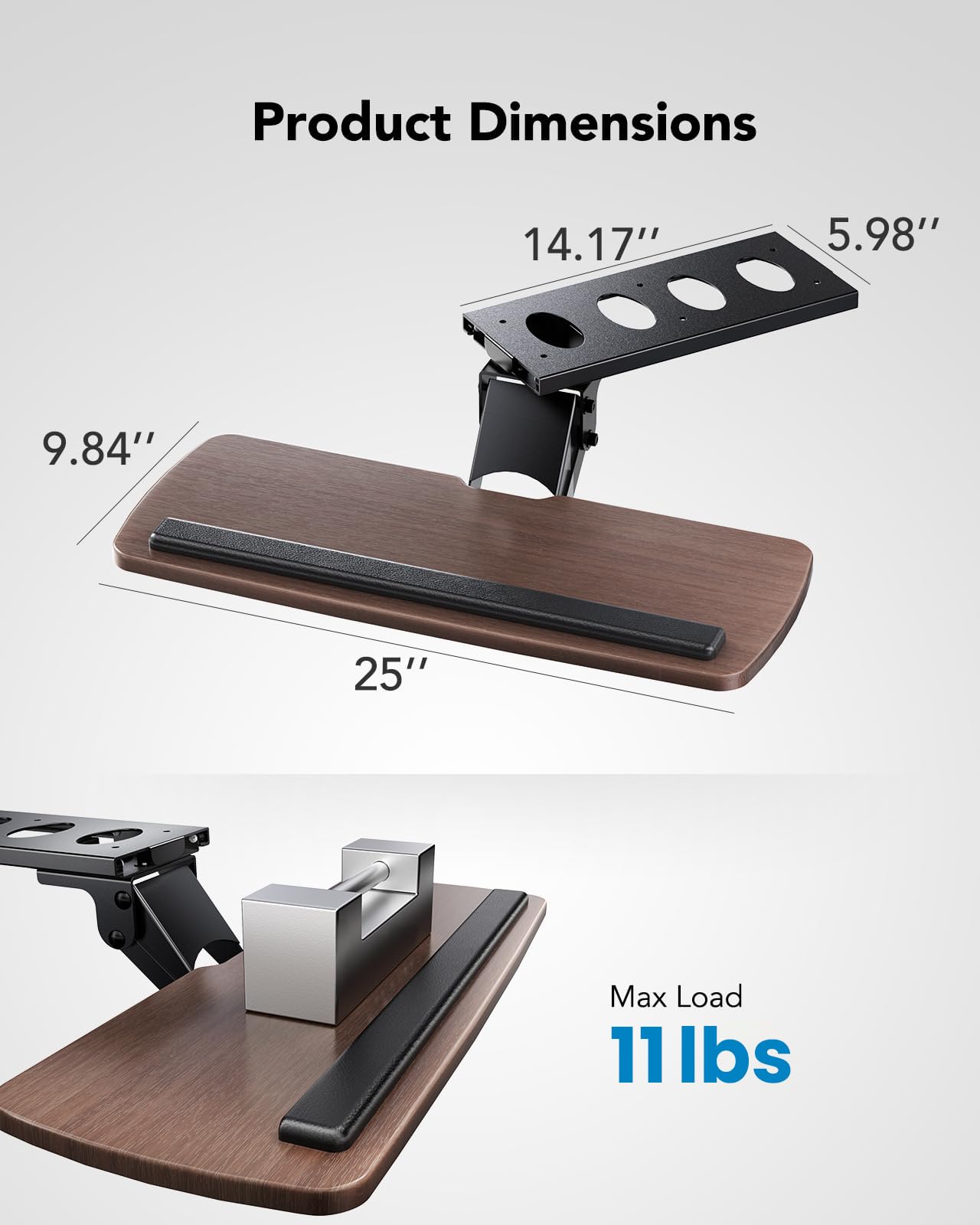 HUANUO Under Desk Keyboard Tray - 360° Adjustable Ergonomic Sliding Keyboard & Mouse Tray with 25