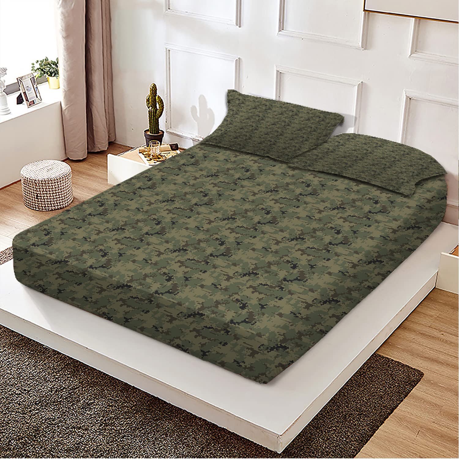 Camouflage Twin/Twin XL Fitted Bed Sheets - Jungle Camo Pattern Ultra Soft Breathable 2-Piece Bedding Set (Army Green) | Perfect for Kids Rooms, Military Themed Decor & Outdoor Enthusiasts