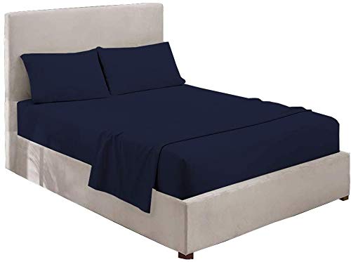 100% Cotton Short Queen Sheet Set - 4 Piece Navy Blue Luxury Bed Sheets, Soft & Breathable, Deep Pocket Fits Up to 16