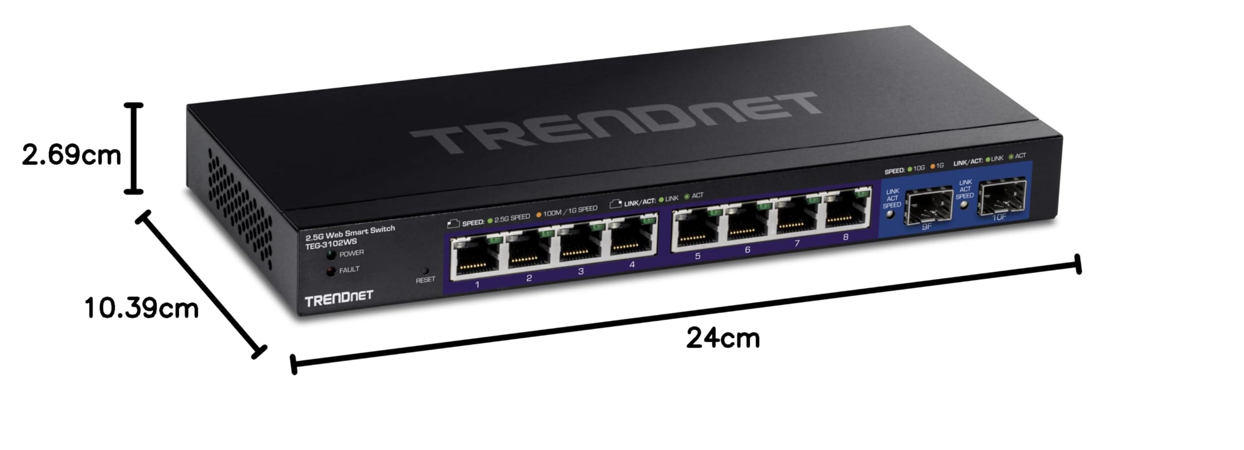TRENDnet TEG-3102WS 10-Port Multi-Gig Web Smart Switch with 8 x 2.5G Ethernet Ports & 2 x 10G SFP+ Slots - Metal Housing Managed Network Switch for Home Office & Business - Lifetime Warranty (Black) - Ideal for High-Speed Networking, Data Centers & Smart Home Setups