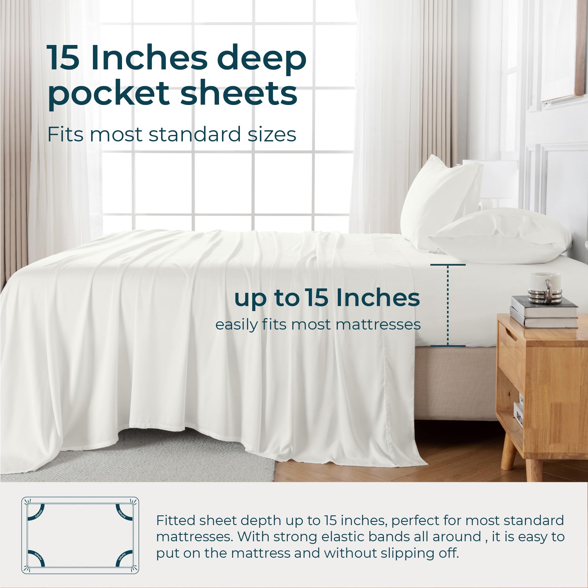 GOKOTTA Twin XL Bamboo Sheets Set - 100% Tanboocel® Rayon Cooling Bed Sheets with 15
